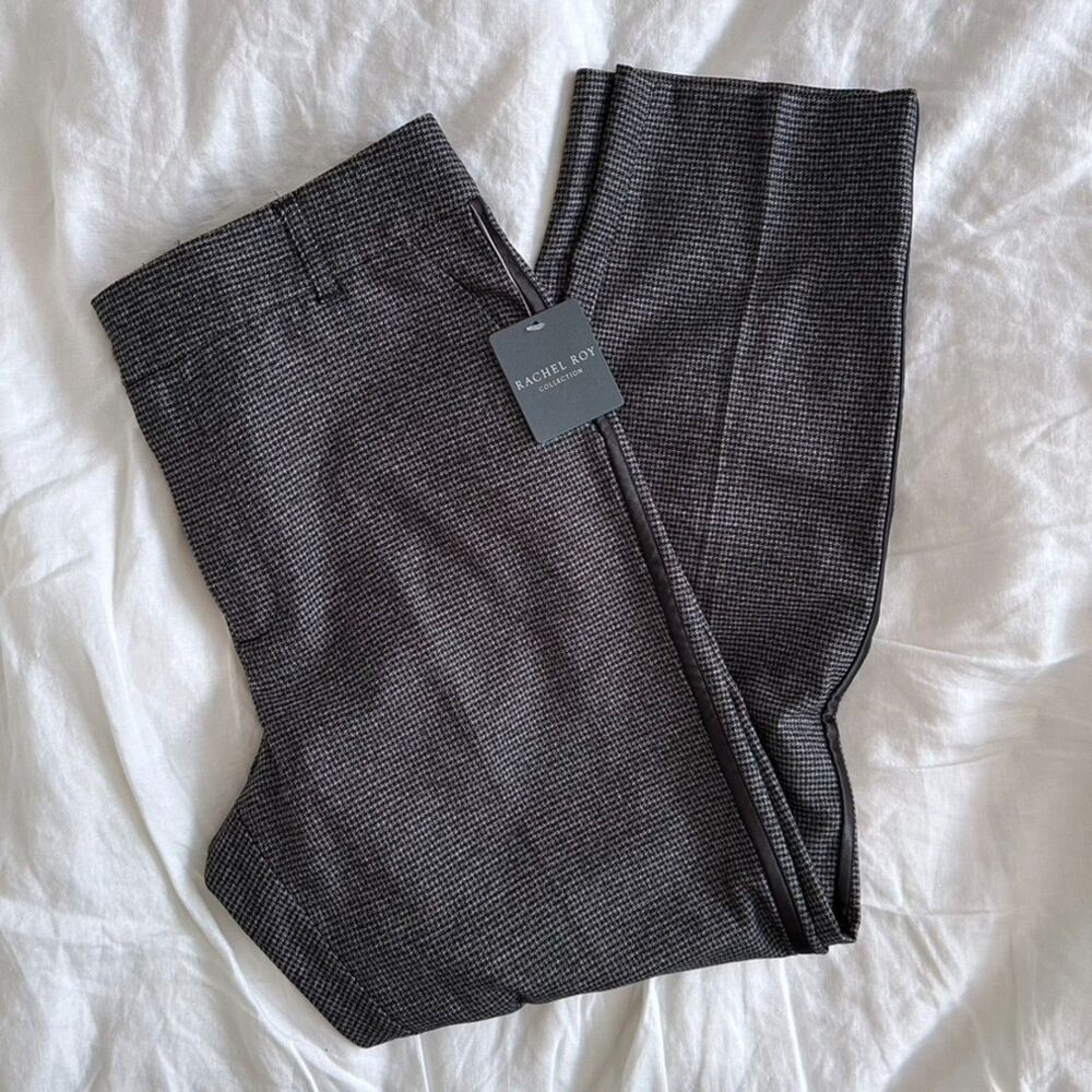 Rachel Roy Houndstooth Tapered Ankle Crop Satin Pants